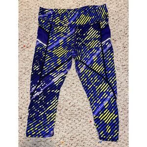 Athleta Radical Stride Relay Capri Leggings Blue Yellow Womens Large